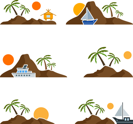 Set of flat graphic island with palm treesのイラスト素材