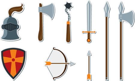 Vector set of flat medieval weapons. Stylized historic weaponsのイラスト素材