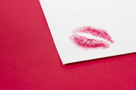 Kissing print on a white paperの写真素材