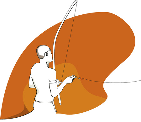 Capoeirista man playing a berimbau, a musical instrument typical of Brazilian cultureのイラスト素材