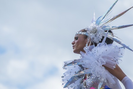 SAO PAULO, BRAZIL - June 7, 2015: An unidentified Drag Queen dressed in a costume celebrating lesbian, gay, bisexual, and transgender culture in the 19th Gay Pride Parade Sao Pauloのeditorial素材