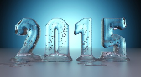 year 2105 made of ice melting, transparent figures with blue backgroundの写真素材