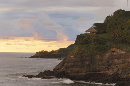 sunset in Salvadorean beach, el tunco landscapeの写真素材