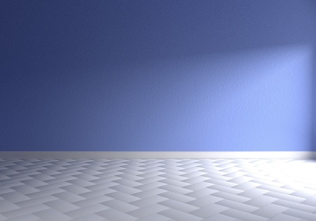 Front view of the empty blue baby room with white floor and light side of the windowの写真素材