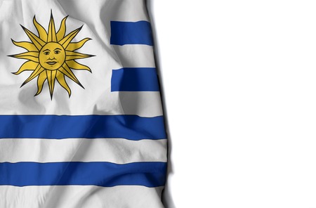 flag of uruguay, uruguayan wrinkled flag with space for textの写真素材
