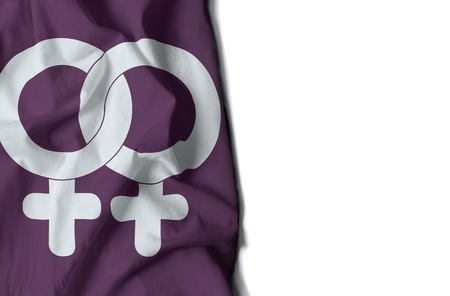flag of woman gay symbol, wrinkled flag with space for textの写真素材