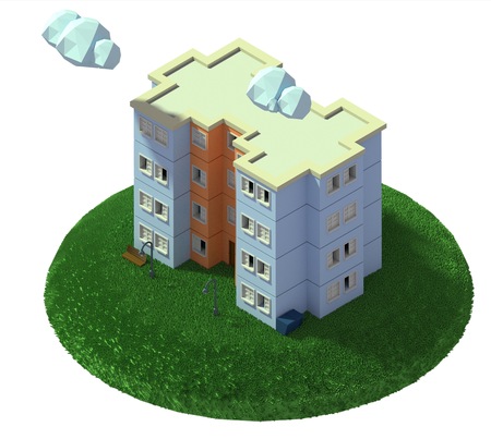 a 3d illustration render of a residential building isometricの写真素材
