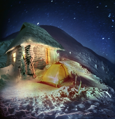 Cold night on the mountain top, under the stars
