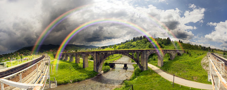 The Alpine village of Vorokhta, Vorohta is a series of old ancient Austrian bridges with monumental...