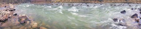 Mountain River Black Cheremosh about Verhovina fast flowing and rocky rapids, Carpathian region -...