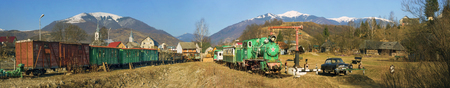 Kolochava, Ukraine - 23 March 2015: Network of narrow-gauge railway was built in the Carpathian region in the late XIX century. In Kolochava on the tracks should train consisting of a locomotive and ten passenger and freight cars. Many tools and devices uのeditorial素材