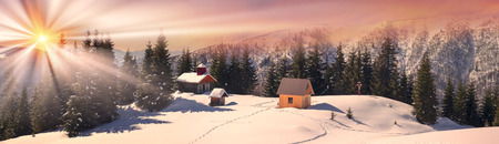 Ukraine, Carpathians - mountain temple of the Christian, praying shepherds in summer winter...