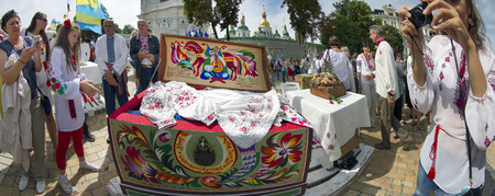 Kyiv, Ukraine-August 24, 2014: After the military parade on Khreschatyk in honor of Independence Day...