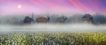 The exposition museum of beautiful antiquities near the capital of Ukraine-Kiev connects interesting architectural background images of past centuries that have survived as a memory of hard-working people, our fathers and grandfathersの写真素材