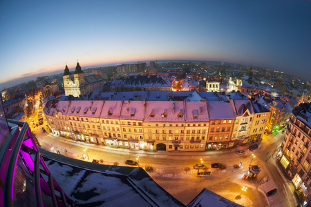 Ukraine, Ivano-Frankivsk, January 10, 2017: Panorama of the New Year a small European city of Ivano-Frankivsk in western Ukraine, removed from the city hall of Municipalityのeditorial素材