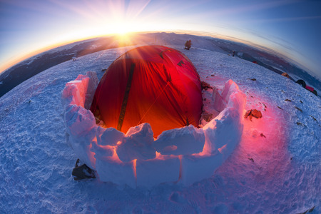At the highest peak of Ukraine Goverla stands on New Year camp climbers romantic Ukrainian country....
