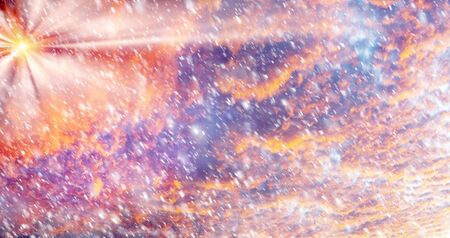 Sunset and sunrise spectacular natural phenomena in the cloud colorful combinations of colors and shades - refraction of sunlight spectrum of the sun low on the horizon at the end of the dayの写真素材