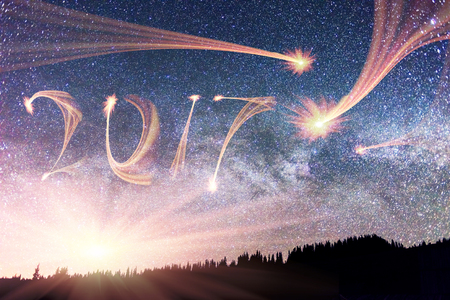 Starry sky above the earth scenic natural phenomena in the atmosphere, a colorful mix of colors and tones - the distant lights of the universe galaxy star clusters, nebulae and comets meteors 2017の写真素材