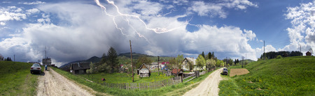 Mountain ranges of Ukraine with high alpine peaks and picturesque villages of the Carpathian attract tourists, sportsmen and artists with its beauty, naturalness, closeness to natureの写真素材