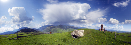 Mountain ranges of Ukraine with high alpine peaks and picturesque villages of the Carpathian attract...
