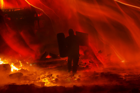 Folk rebels protect the European choice of Ukraine in urban combat with government forces special...