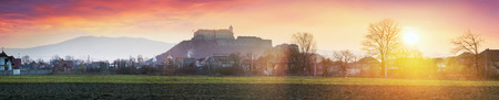 Mukachevo castle "Palanok" - the outstanding historical and architectural monument, nest Transylvanian princes Rakoczy. The castle was built on a high volcanic mountain Transcarpathiaの写真素材