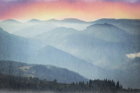 Taken to the old expired film. Western Europe mountainous terrain  against the backdrop of the...