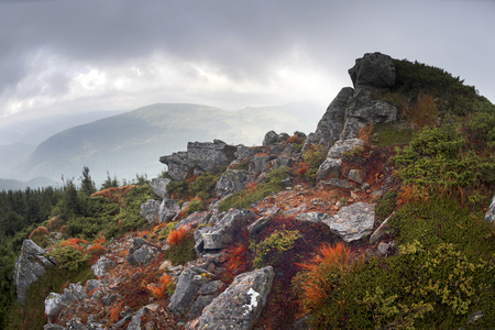 Under these stones are caves. In rock massifs of alpine peaks there are small caves that were used by Germans, Austrians and Russians in the line of Arpad during the First World Warの写真素材