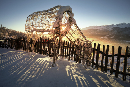 Many attractions of the ski and tourist resort of Zakopane, under the rocky steep massif Giewont in the Tatra Mountainsのeditorial素材