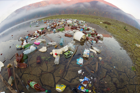 Ukraine, Kolochava, May 5, 2018: Huge plastic debris in the Carpathians in the ecological zone of trouble symbolizes human life in the world of industrial revolution in countries with a low level of cultureのeditorial素材