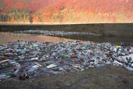 Huge plastic debris in the Carpathians in the ecological zone of trouble symbolizes human life in the world of industrial revolution in countries with a low level of culture of behavior in natureのeditorial素材