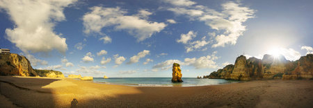 Famous beaches, cliffs and the sea in Lagos, Portugal attract many tourists and vacationers in the summer, and almost deserted in the winter, even though it is warm thereの写真素材