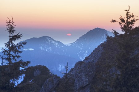 Polish and Slovak Tatras in the spring and winter are beautiful, the glaciers and rocky peaks are similar to the Alps and the Caucasus and are very popular with climbers.の写真素材