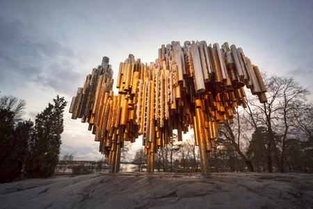 Finland, Helsinki, November 12, 2019: author of the monument to musician Jan Sibelius is the Finnish artist Eila Hiltunen - a composition of 600 steel pipes, an abstract figure soldered together.のeditorial素材