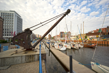 Poland, Gdansk, May 25, 2019: Gdansk in Poland and its embankment - port and marina with modern and old ships, motor and sailing, expensive and cheapのeditorial素材