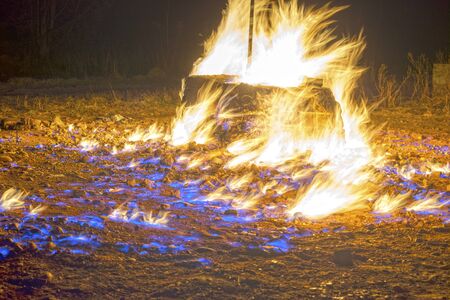 Natural gas comes out of the land in the village of Lisova Slobidka (Lesnaya Slobodka) Ukraine,...