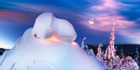 snow cornice at the top is a snow formation formed in the mountains under the influence of wind....