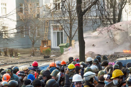 Ukraine, Kiev, February 18, 2014: On the Institutskaya street, the fight of EuroMaidan...