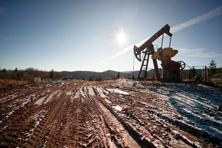 Ancient oil and gas field background.