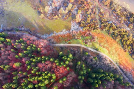 Environmental disaster in Transcarpathia, Ukraine. Residents of mountain villages throw plastic waste directly into the rivers, which bring it to the reservoir and dump it on its banks. Low ecology. Flight aerial photo drone quadcopterの写真素材