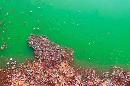 Environmental disaster in Transcarpathia, Ukraine. Residents of mountain villages throw plastic...