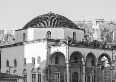 Byzantine stone temple in Athens in monochrome の写真素材