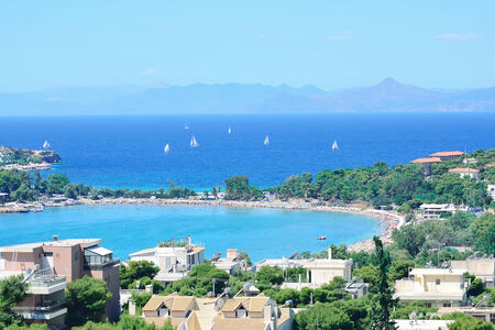 View of the beach and the azure seaの写真素材