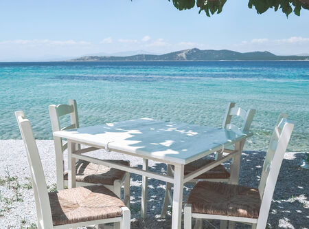 table near the beachの写真素材