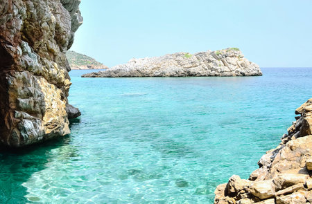 Azure sea and rocksの写真素材