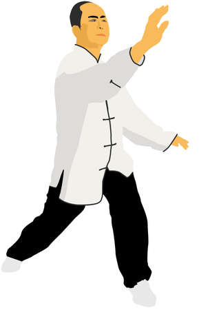 Tai Chi Chuan master in Brush Your Knee stance (Yang style).のイラスト素材