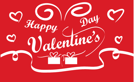 Happy Valentine's Day with handwritten Design with Heart-shaped ribbon gift box Vector Illustrationのイラスト素材