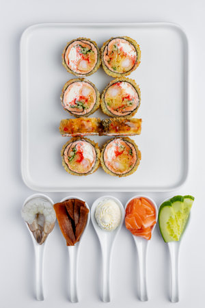 Sushi Set on a white background. Sushi set on a white backgroundの写真素材