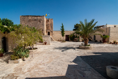 courtyard of monastery moni odigitrias in summer on creteの写真素材