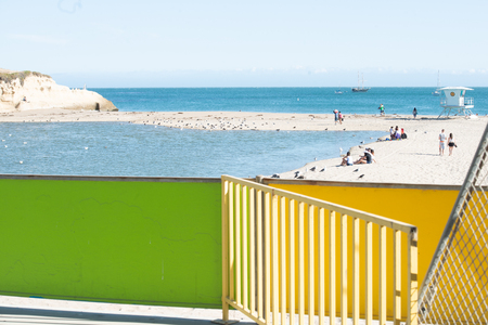 green yellow fence of an amusement parkの写真素材